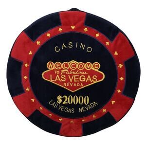 Vintage Las Vegas Casino Poker Chip Round Cushion Pillow $20000 Blue & Red